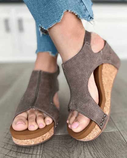 MW | Womens Casual Open Toe Wedge Sandalen Knöchelriemen Verschluss