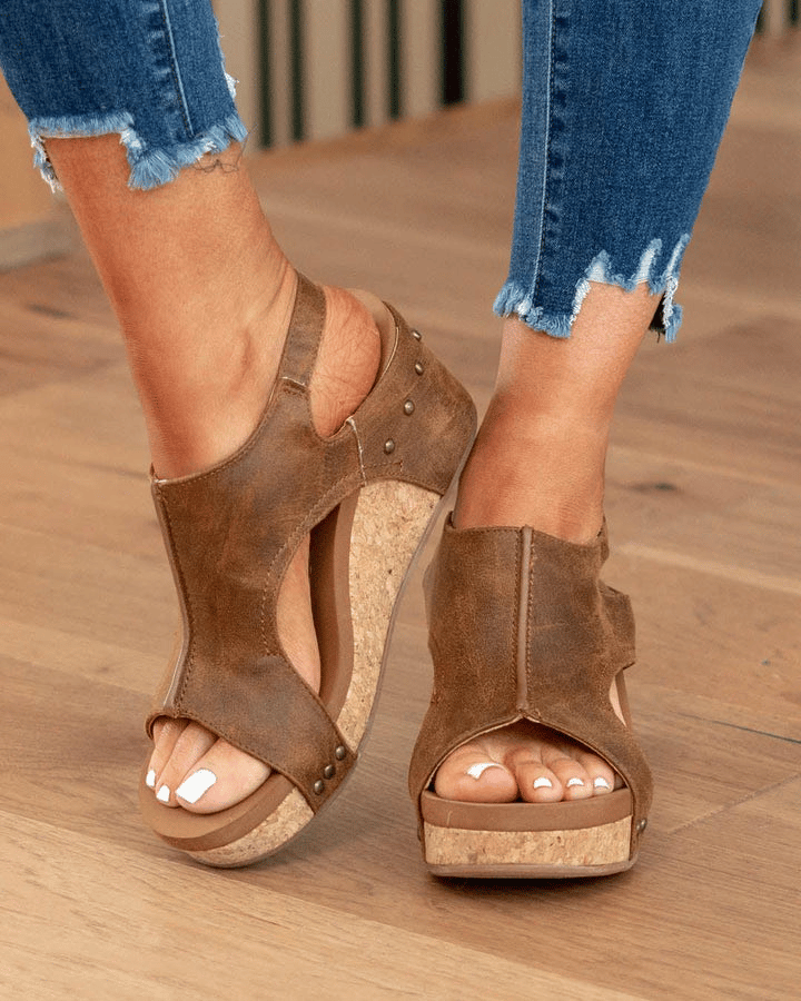 MW | Womens Casual Open Toe Wedge Sandalen Knöchelriemen Verschluss