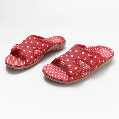 MW | Polka Dot Print Offene Zehe Haken Schleife Flache Sandalen