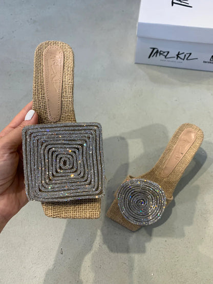 MW | Quadratische Runde Sandalen mit niedrigem Absatz