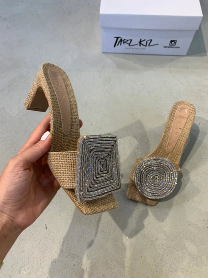 MW | Quadratische Runde Sandalen mit niedrigem Absatz