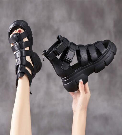 MW | Handgefertigte Leder retro lässig Stiefeletten Sandalen