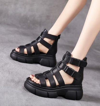 MW | Handgefertigte Leder retro lässig Stiefeletten Sandalen