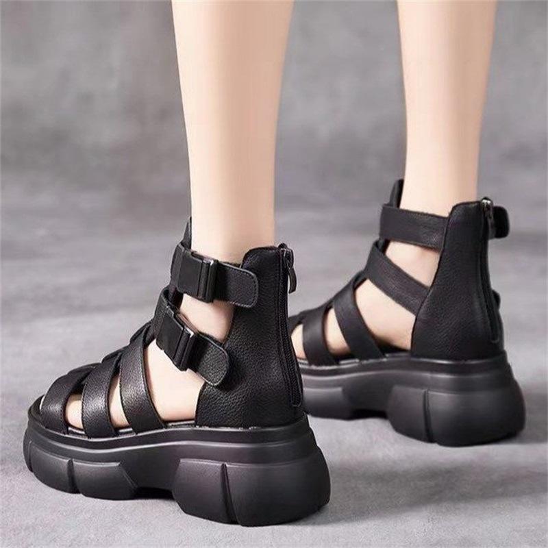MW | Handgefertigte Leder retro lässig Stiefeletten Sandalen