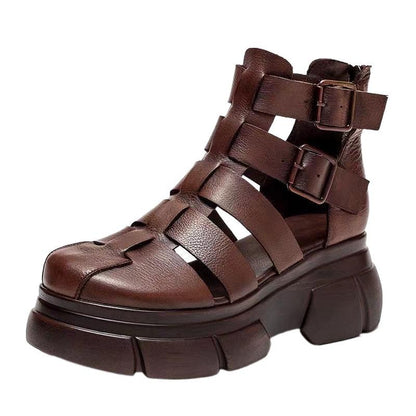 MW | Handgefertigte Leder retro lässig Stiefeletten Sandalen