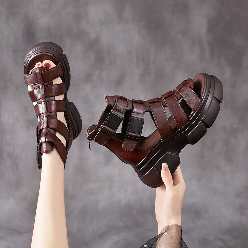 MW | Handgefertigte Leder retro lässig Stiefeletten Sandalen
