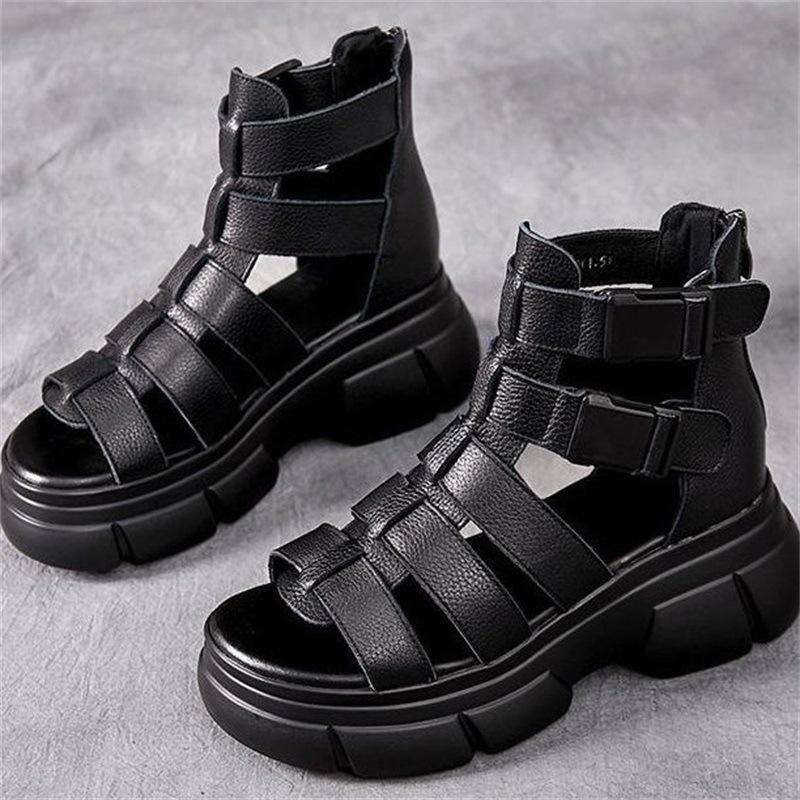 MW | Handgefertigte Leder retro lässig Stiefeletten Sandalen