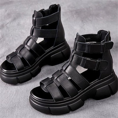 MW | Handgefertigte Leder retro lässig Stiefeletten Sandalen