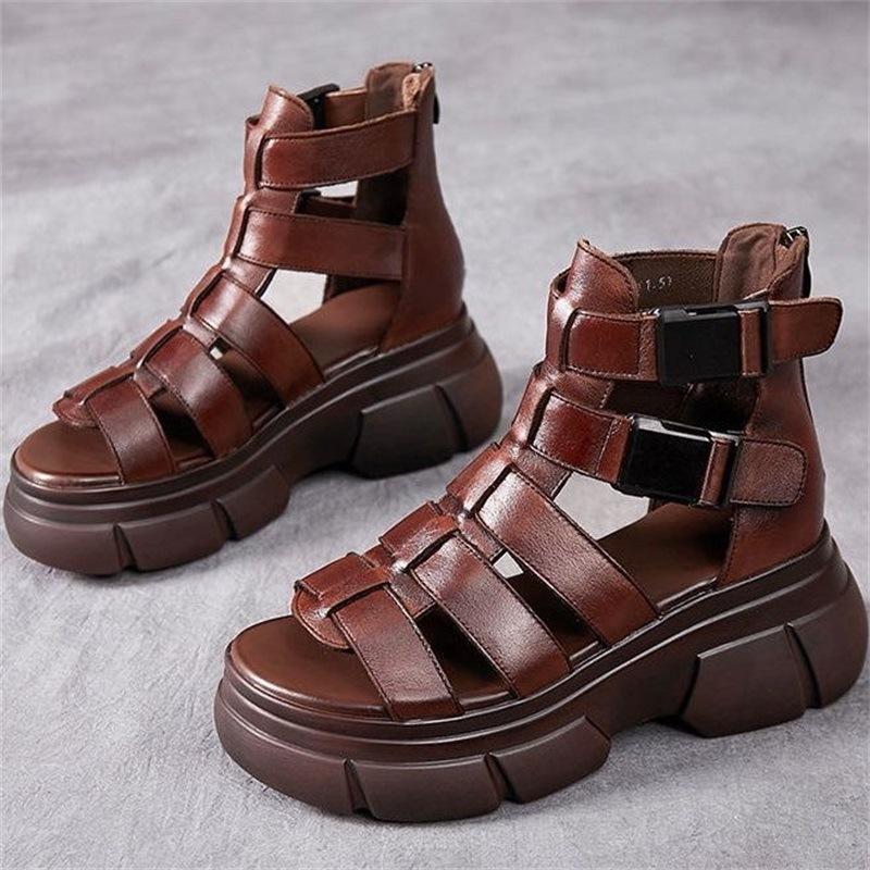 MW | Handgefertigte Leder retro lässig Stiefeletten Sandalen