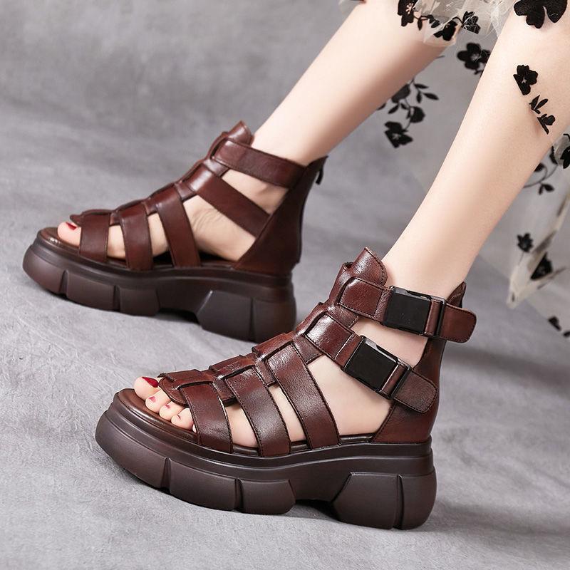 MW | Handgefertigte Leder retro lässig Stiefeletten Sandalen