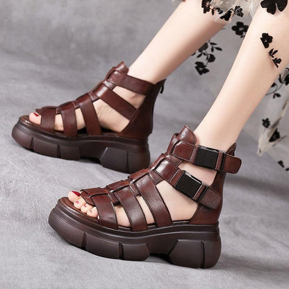 MW | Handgefertigte Leder retro lässig Stiefeletten Sandalen