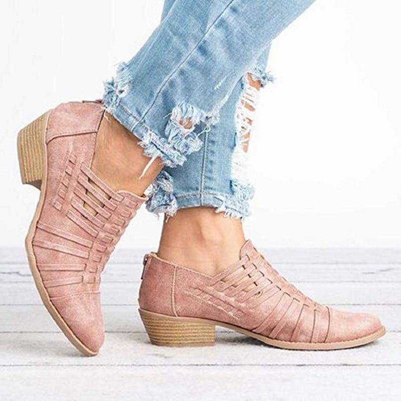 MW | Schuhe mit niedrigem Absatz dicke Ferse Reißverschluss Sandalen